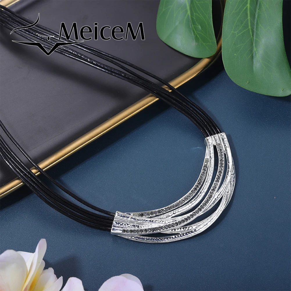 

Meicem Women's Necklace Vintage Zinc Alloy 2022 New Design Necklaces Pendant Multi-layer Leather Chain Mother's Day Gift Woman