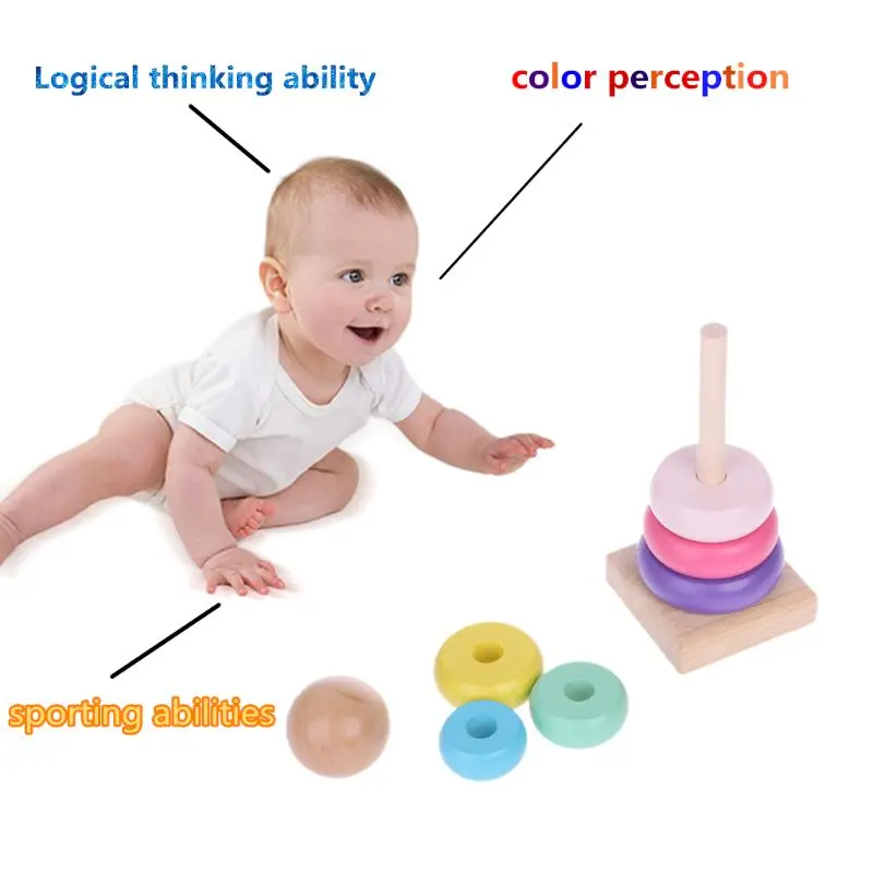 

Warm Color Rainbow Stacking Ring Tower Stapelring Blocks Wood Toddler Baby Toys DXAD
