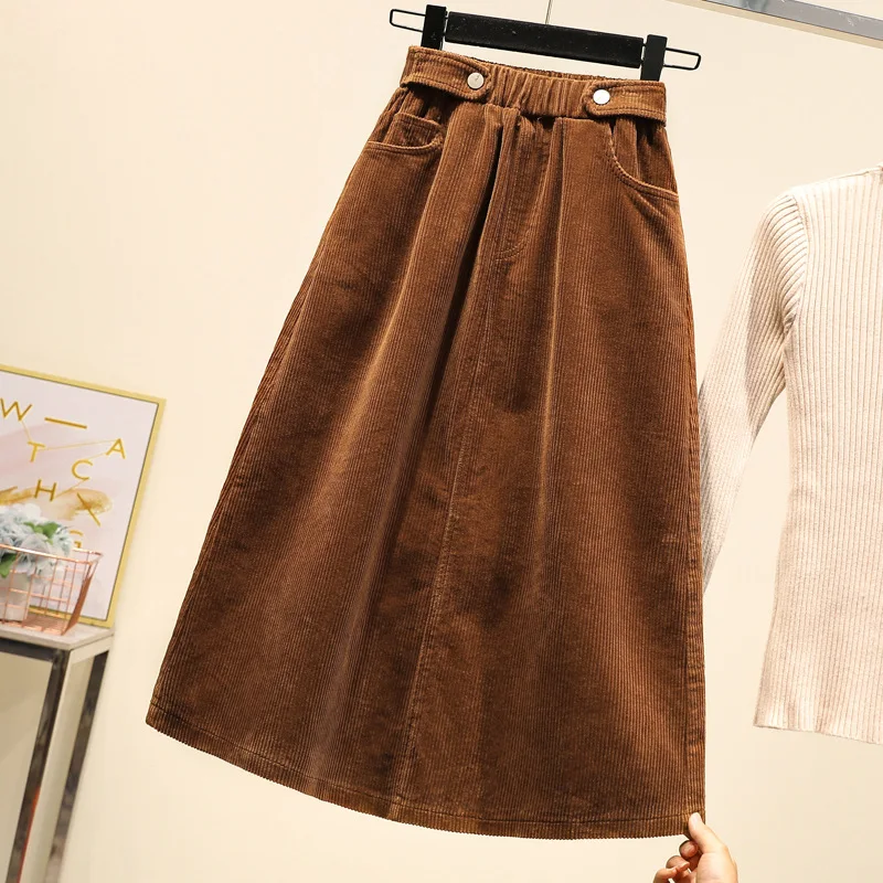 Faldas mujer moda, юбка большого размера, Вельветовая юбка jupe femme, длинная юбка, миди-юбка с высокой талией, свободная юбка