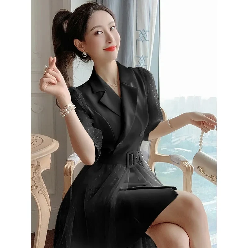 

2021 Fairy waist suit skirt female summer light luxury design sense skirt temperament Yujie Fan mesh two-piece dress