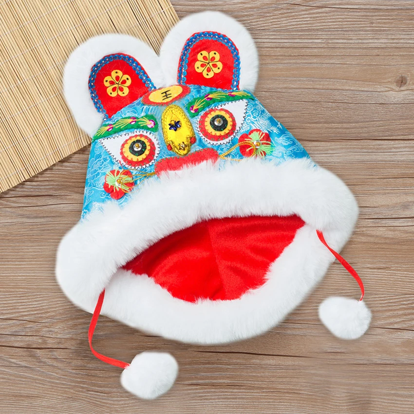 

Chinese Traditional Handmade New Year Tiger Hat Kids Hanfu Boys Girls Embroidery Fashion Kung Fu Fur Warm Hat Dragon Winter Tops