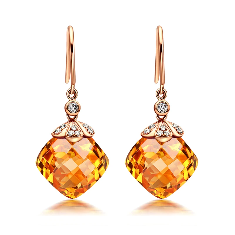 Серьги LSZB из чистого золота 18 карат с натуральным аметистом/цитрином серьги