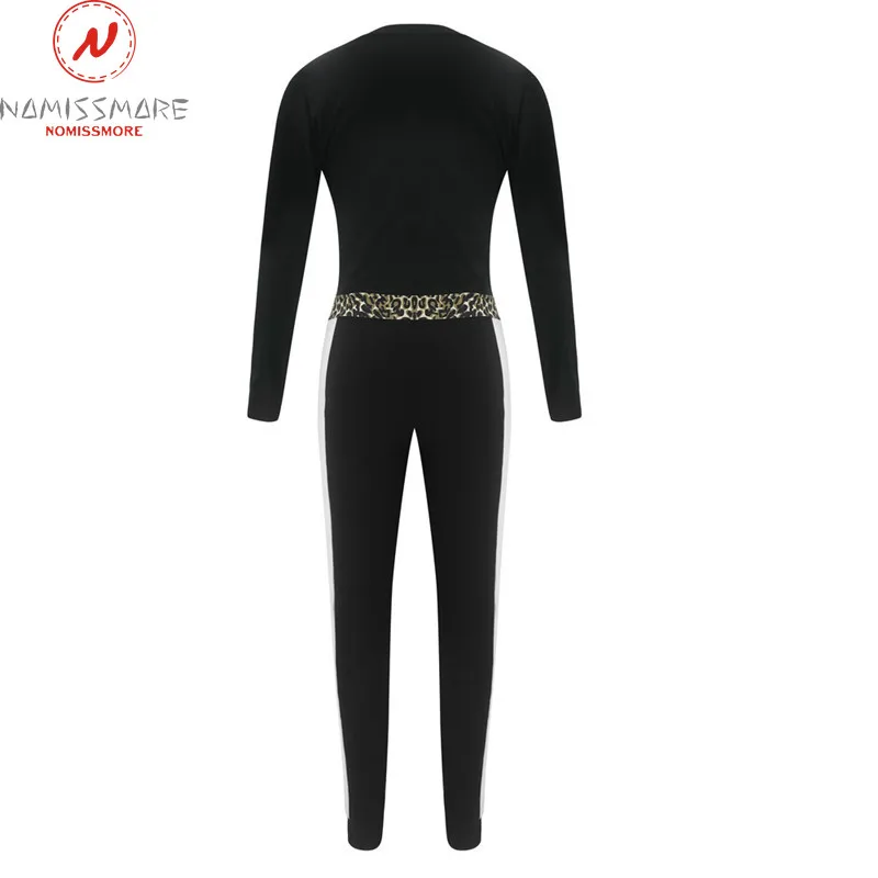 

Fashion Jumpsuits for Women Patchwork Color Matching Design Pockets Decor V-Neck Long Sleeve Leopard Print Streetwear Jumpsuits