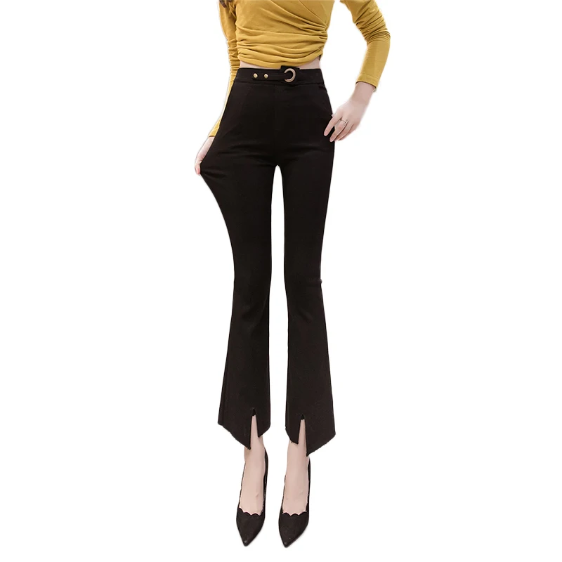 

Stretch Flared Pants Women's Spring/Summer 2021 New High Waist Slimming Cropped Small Split Casual Wide-Leg Pants
