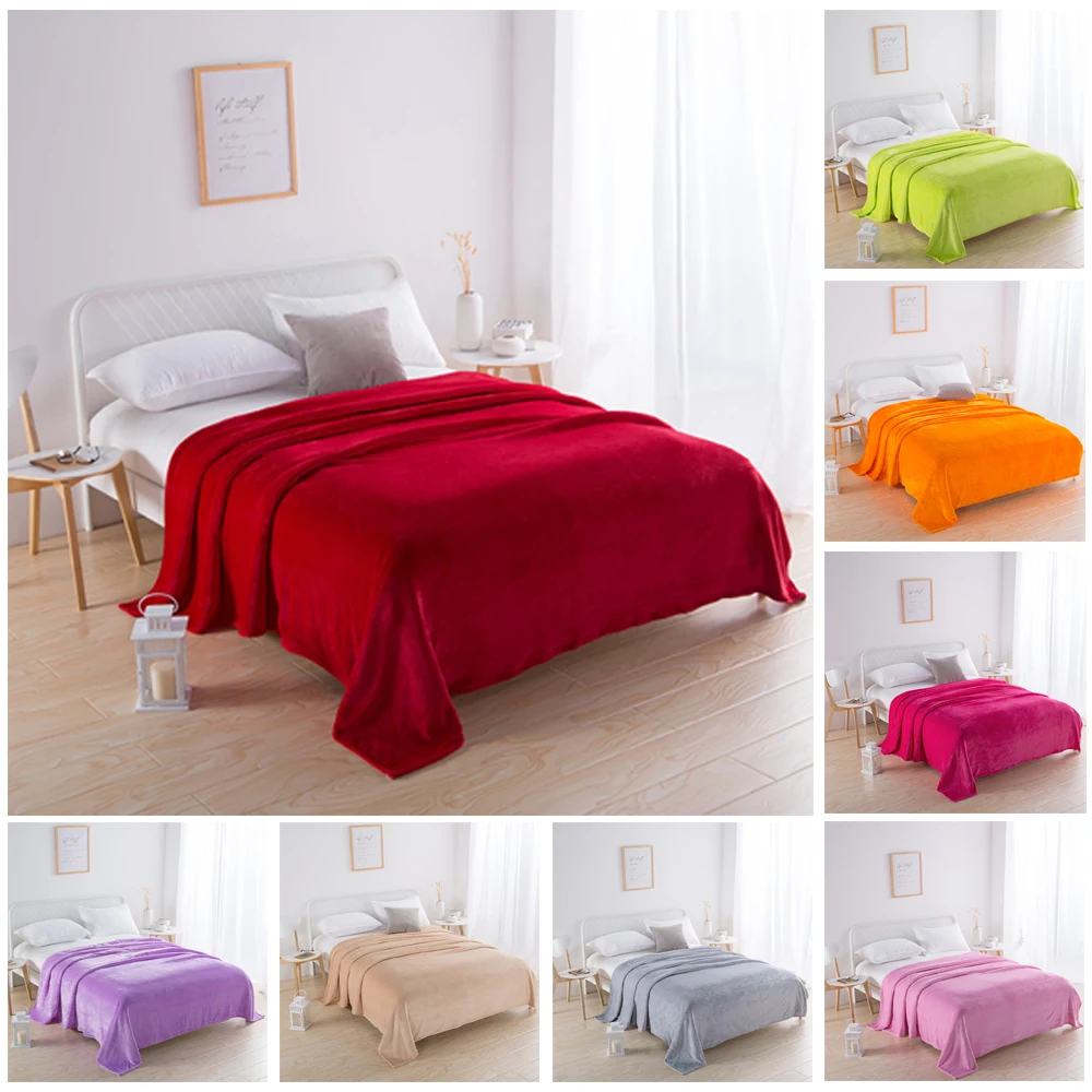 Коралловое Флисовое одеяло однотонное зимнее мягкое и пушистое для дивана