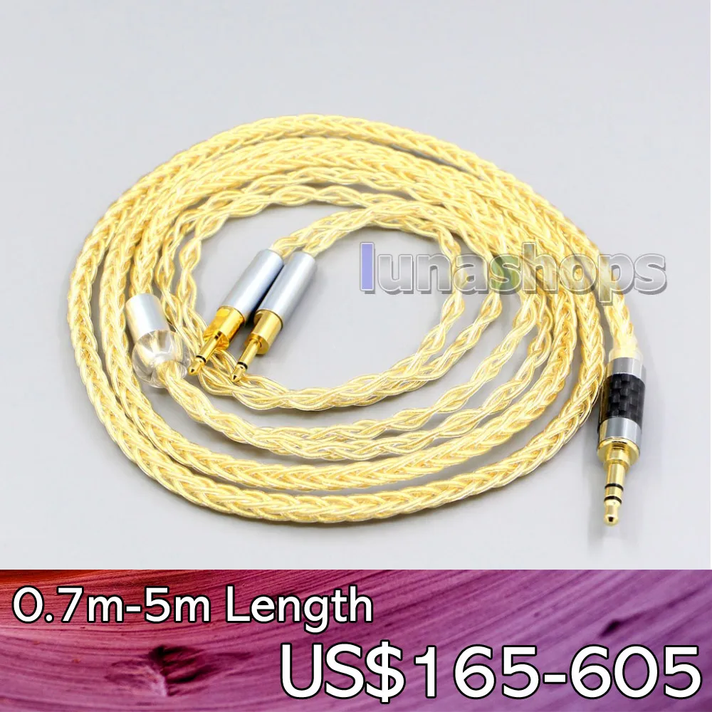 

LN006503 3.5mm 2.5mm 4.4mm XLR 8 Cores 99.99% Pure Silver + Gold Plated Earphone Cable For Sennheiser HD700