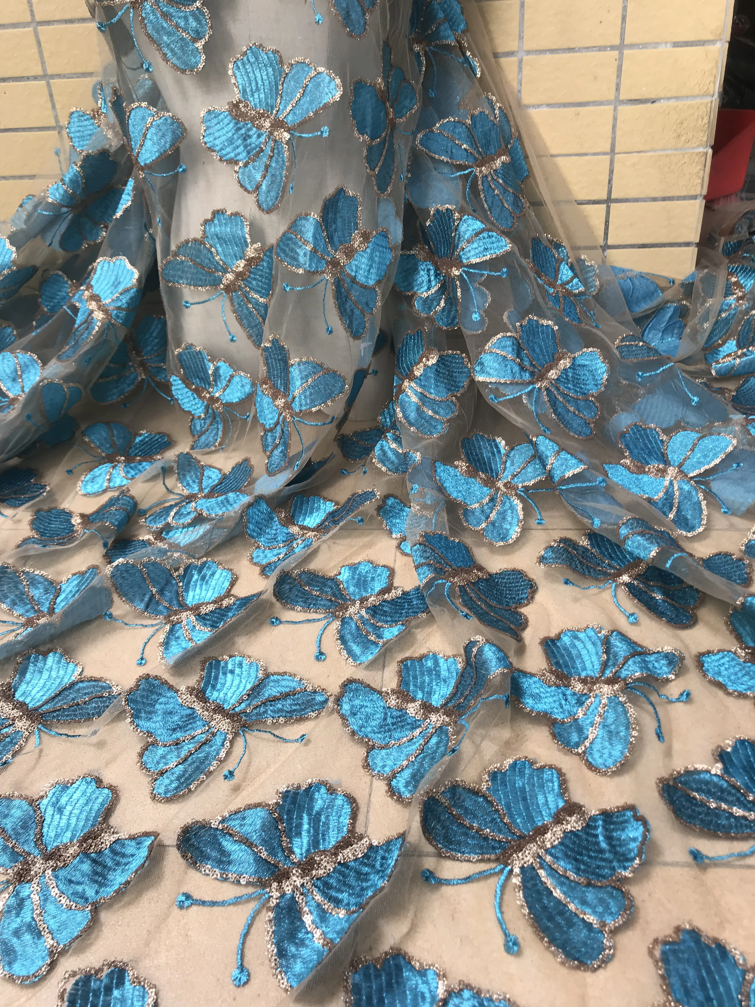 Sat-30.6806 embroidered Mesh Tulle fabric Factory price sequins Nigerian lace fabrics | Дом и сад