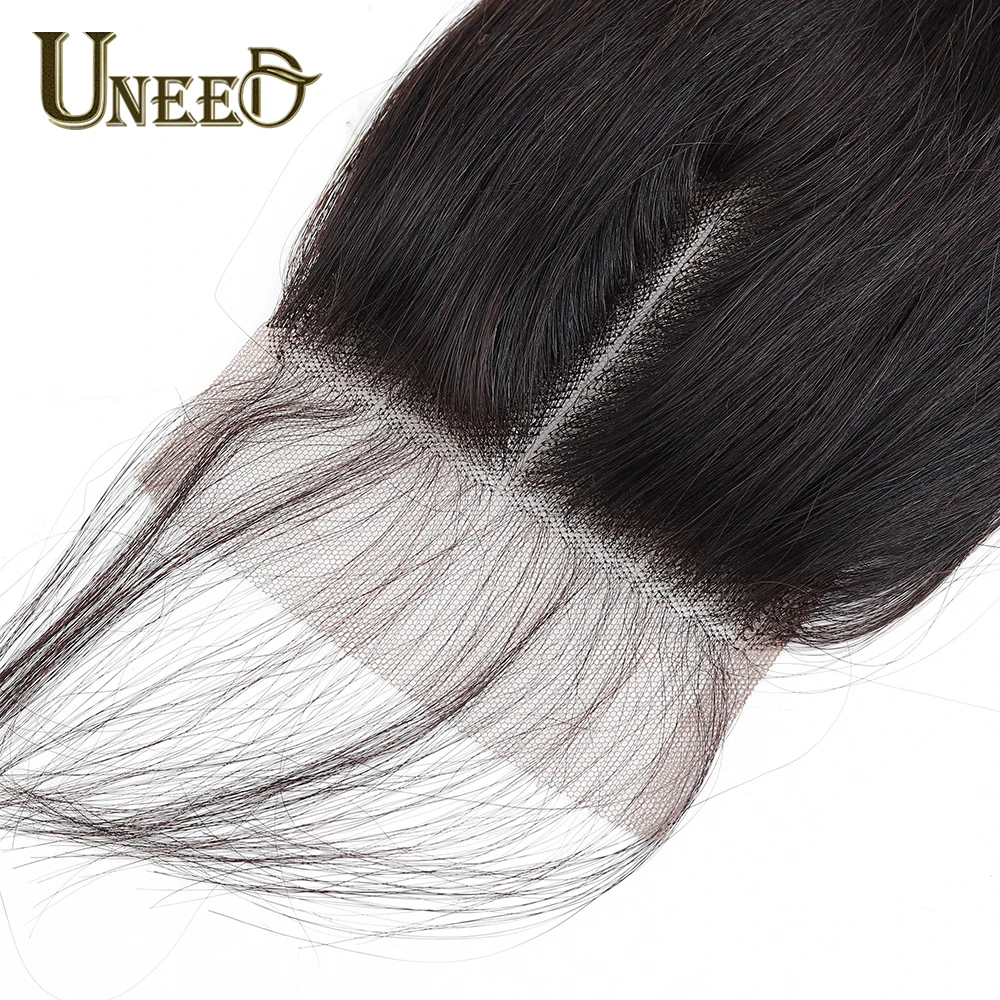 Uneed перуанские прямые волосы Кружева Закрытие 100% Remy человеческие закрытие 4x4