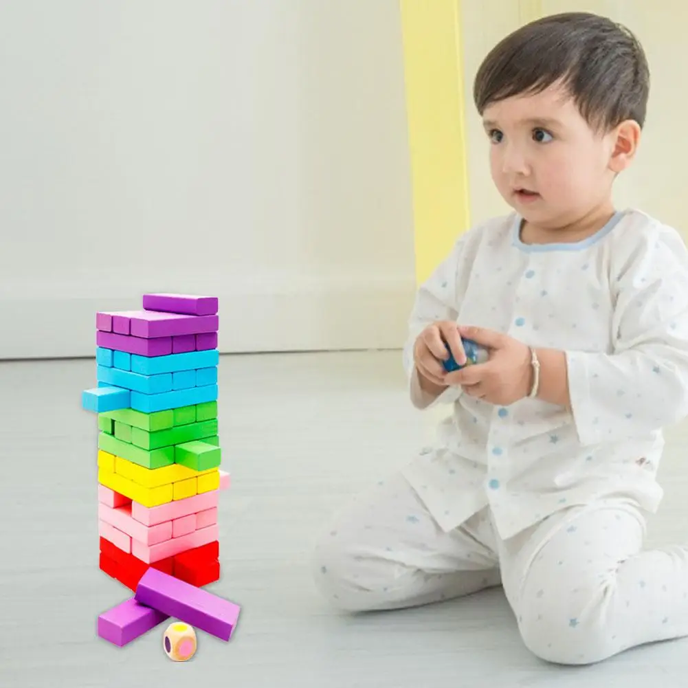 48 Pcs Wooden Toy Stacking Board Games Tower Building Blocks Educational Brain Game Gift for ShareBetween Parents And Children