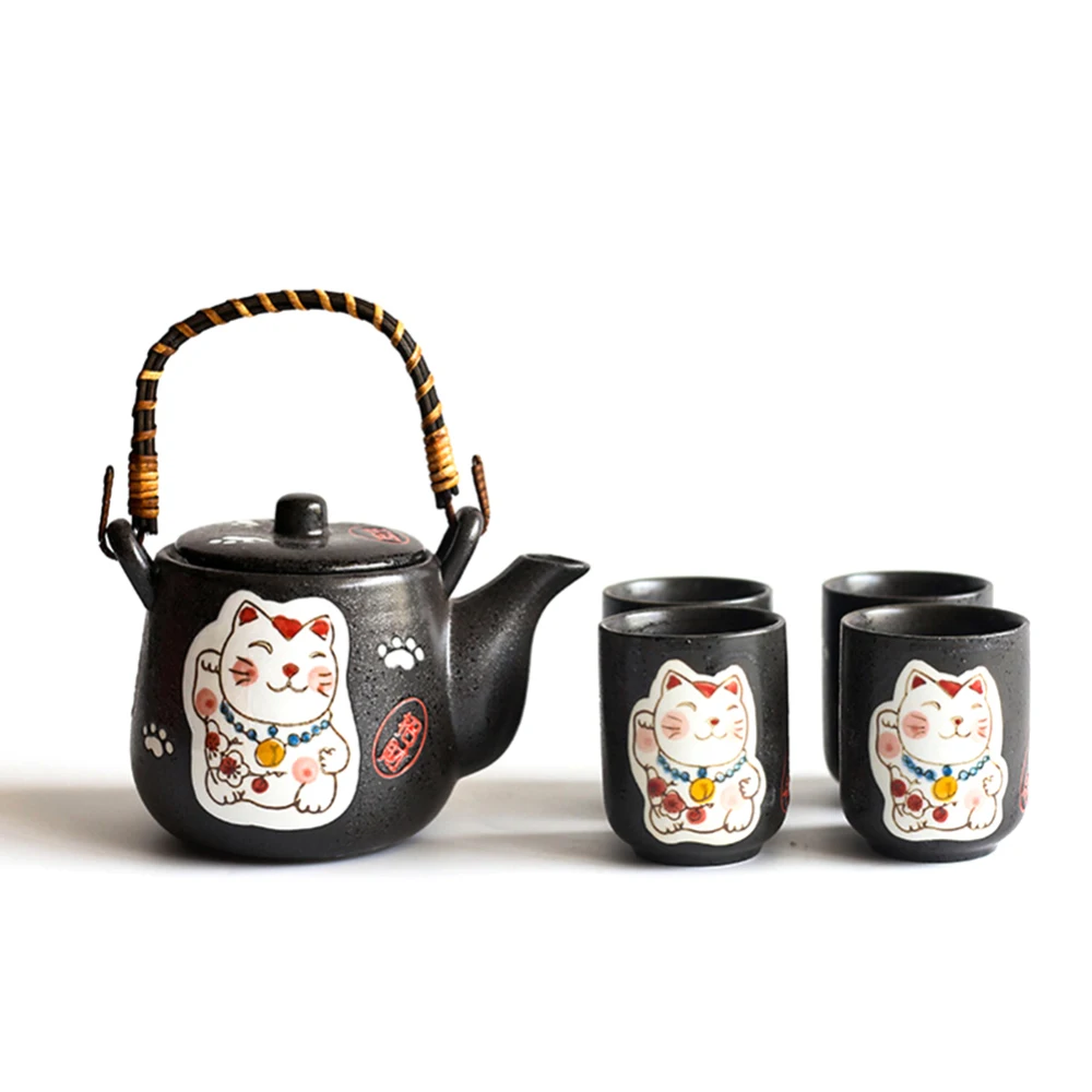 

5 шт. японский дизайн Lucky Cat Керамика чайник чашки с фильтром дома украшения