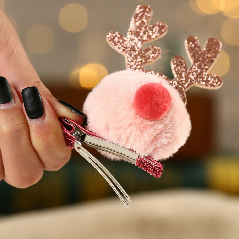 

1 Pc Korea Fashion Christmas Cute Hair Clips Deer Antlers Mushroom Faux Fur Ball Girls Women Hairball Hair Accessories