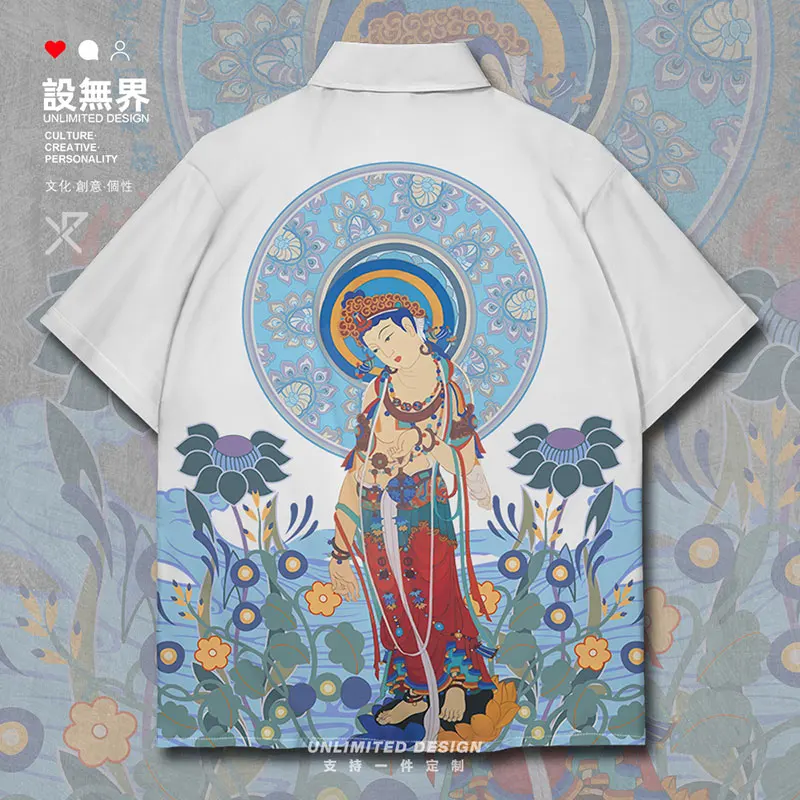 

Dunhuang Murals Chinese Culture Buddhism Mogao Grottoes Dunhuang Frescoes Short-Sleeved shirt Shirts button up Summer Clothes
