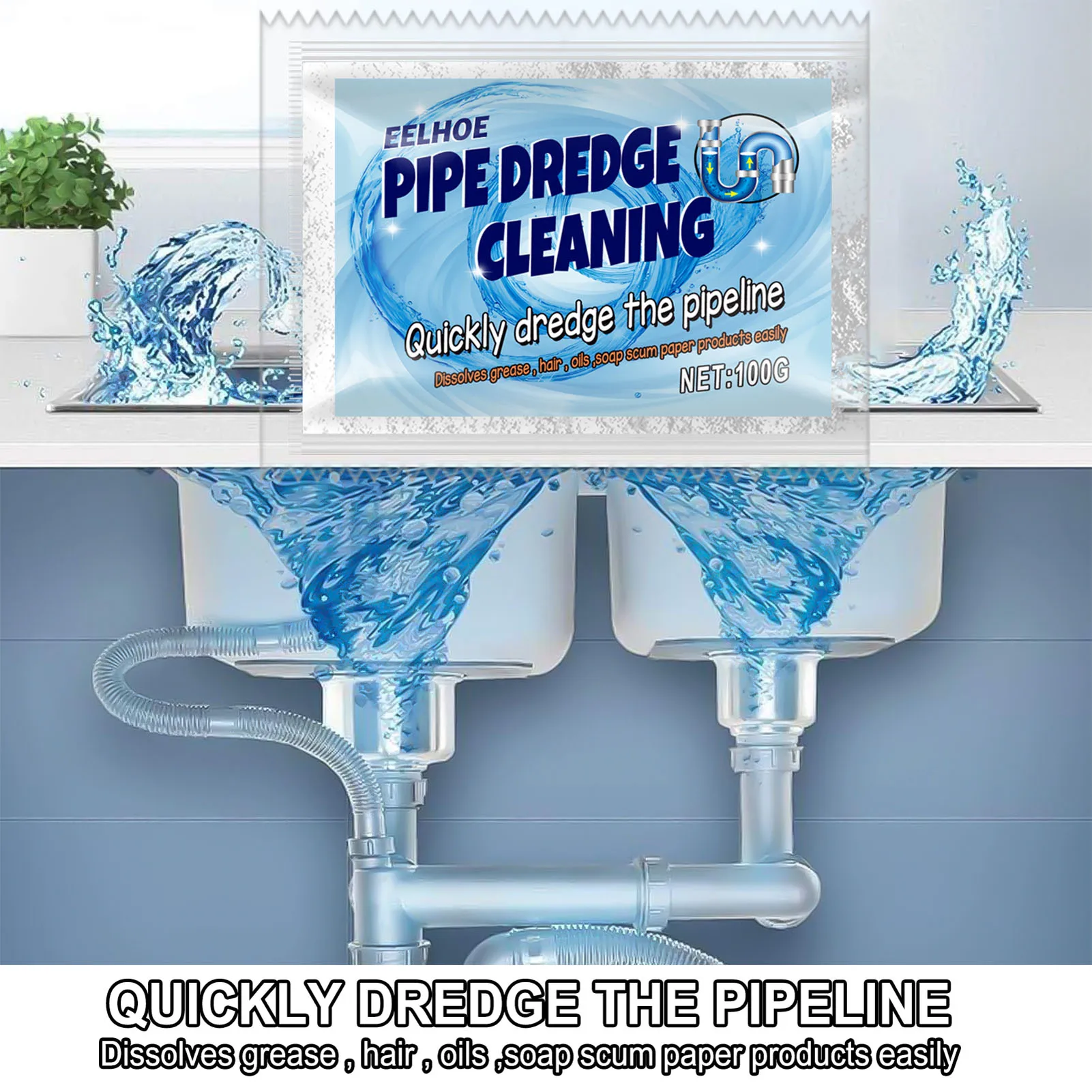500G Pipe Dredge Cleaning Powder Powerful Kitchen Sewer Cleaner Sink Drain Dredging Agent For Toilet | Дом и сад