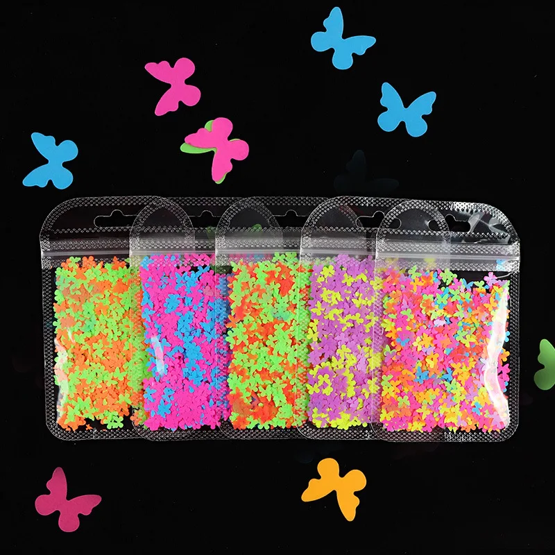 Fluorescence Butterfly Shape Heart Shape  Nail Decoration Glitter Flakes 3D Neon Sequins Polish Manicure Nail Art