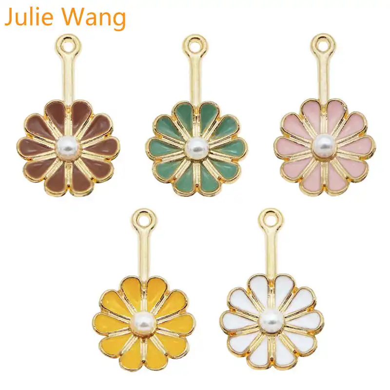 10 шт. эмалированные Подвески Julie Wang в виде маргариток 5 цветов золотой кулон