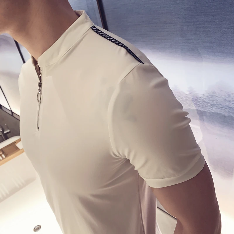 Summer Man Solid Color Zipper Polo Korean Mens Shirt Reserved Camiseta Masculina Short Sleeved Slim Fit 2020 Clothing | Мужская одежда