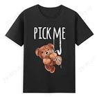 Мужская футболка Тедди мишка с мультяшным милым рисунком черная Всесезонная хлопковая Новая роскошная кавайная Молодежная Футболка с круглым вырезом