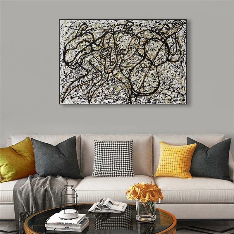 

Modern Abstract Line Canvas Painting Black Yellow Graffiti Wall Art Poster Print Nordic Minimalist Living Room Home Decor