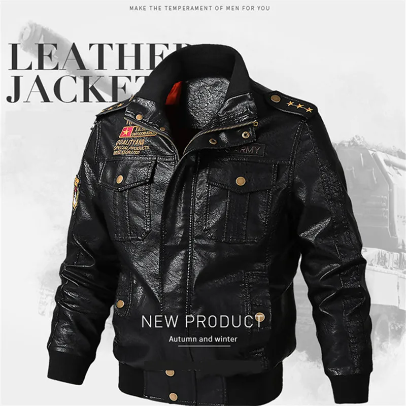 WWII U.S. Military Uniform Men PU Leather Jacket Germany Army Coat Air Force Vintage Flight Overcoat Plus Size Autumn Winter | Мужская