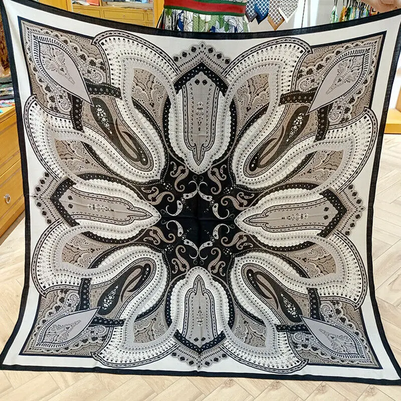 

70% Cashmere 30% Silk Scarf Man Women Vintage Boho Ethnic Tribal Paisley Flower Shawl Stole Big Blanket Kerchief 135*135cm