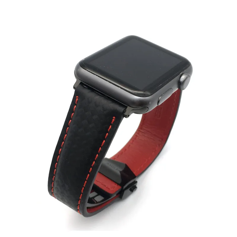 Ремешок AKGLEADER из углеродного волокна и натуральной кожи для часов Apple Watch Series 4 5 40 мм 44 мм серия 3 2 браслет на запястье 38 мм 42 мм
