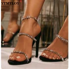 Летняя женская обувь, сандалии на высоком каблуке, модные однотонные уличные тапочки со стразами и открытым носком, большие размеры