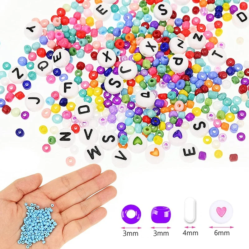 Cuentas de cristal con forma de coraz&oacute;n para fabricaci&oacute;n de joyas, Kit de cuentas de alfabeto AZ, bricolaje, pulsera, collar, 12000-4