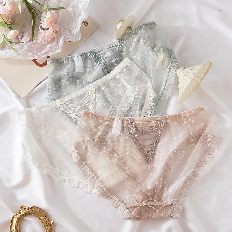 

2021 Women's Panties Sexy After Hollowing Out Love Lace Edge Ladies Panties Lace Panties Embroidery Transparent Panties Panties
