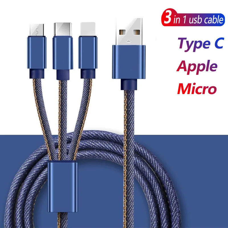 

3 in 1 usb cable For Apple IOS Xiaomi Redmi Note 10 Samsung S21 Huawei OPPO Quick Charger Micro usb cable type c Data Charger