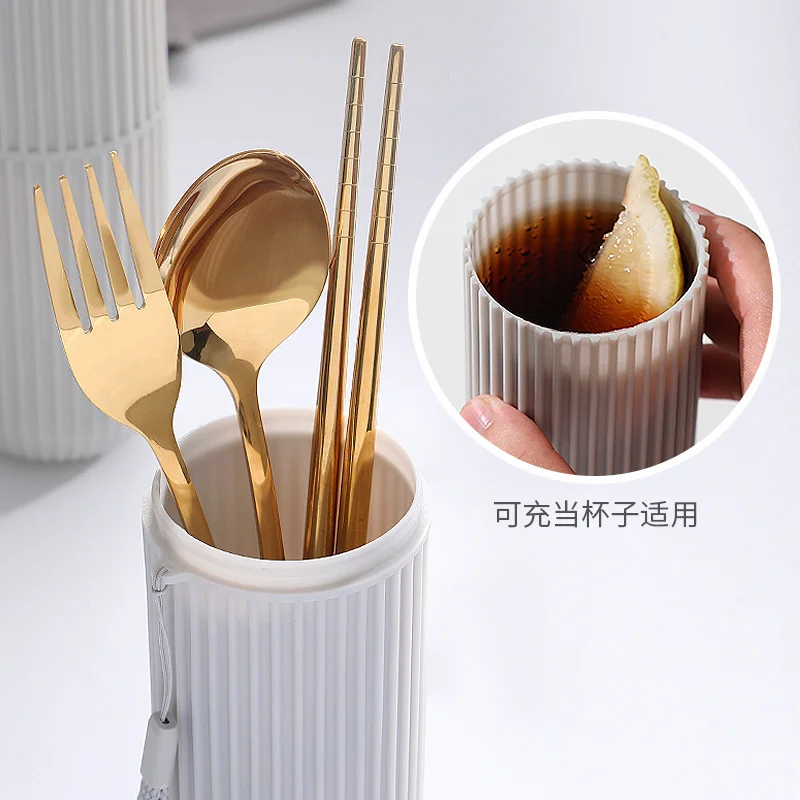 

Flatware Set Stainless Steel Cutlery Set Golden Cutlery Tableware Portable Tableware Camping Chopsticks Forks Spoons Dinnerware