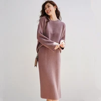 2 piece suit elegant fashion round neck loose thick solid o neck pullover office lady knitted top hip skirt suit