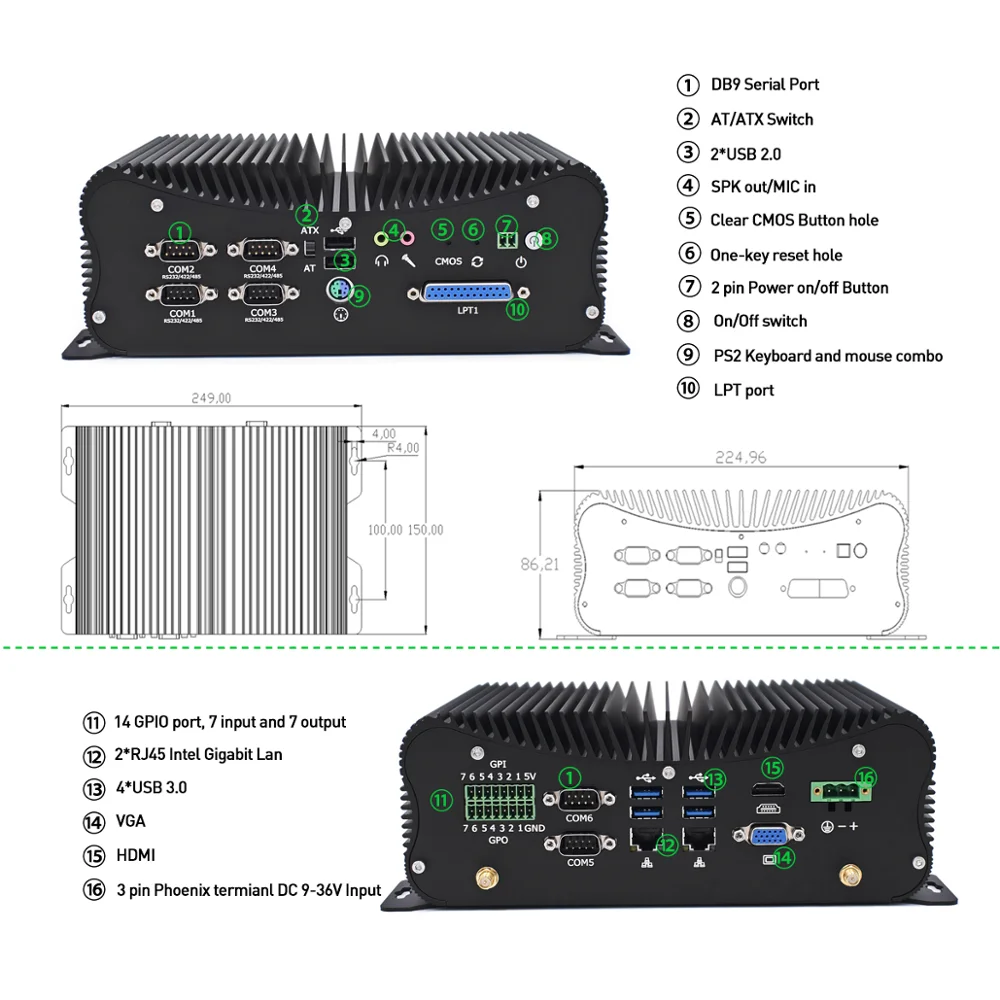 Billig Breite Spannung 36V Intel Core I5 10210u I7 10510U Industrielle Mini PC Mit GPIO LPT 7*24 Stunden Linux Computer 8565u WiFi 4G SIM AC