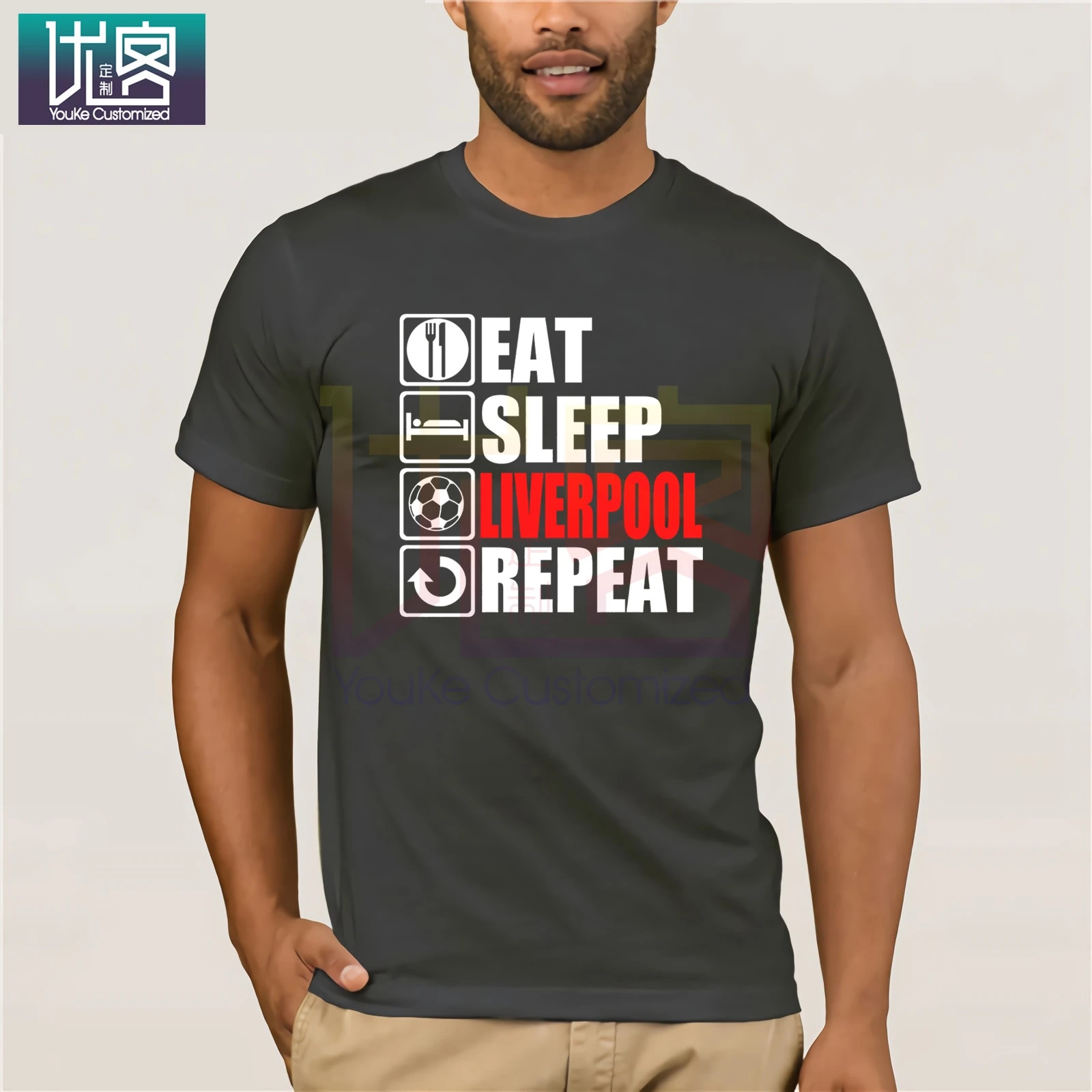 Футболка с надписью Eat Sleep Ливерпуль забавный Топ для футбола рождественским