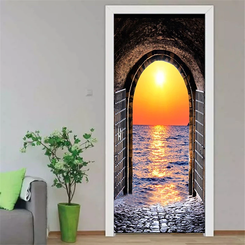 ПВХ водостойкая самоклеящаяся дверная наклейка 3D космический туннель закат