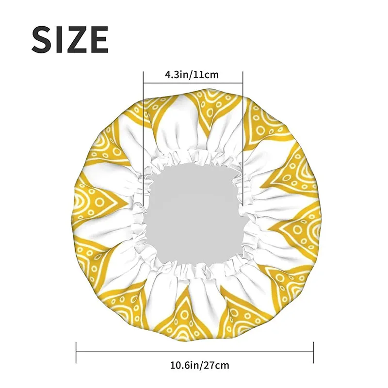

Mandala pattern golden floral mandala waterproof double-layer shower cap adjustable elastic band fashion women's shower cap