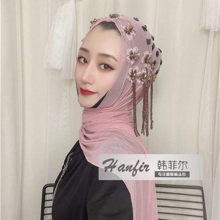 Малазийские мусульманские женские арабские хиджабы шифоновые шали с цветочной