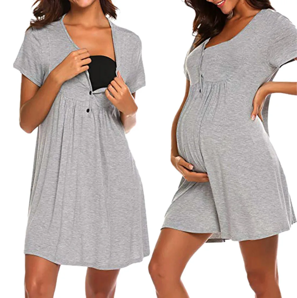 

New Summer Pregnancy Dresses Women's Nursing Dress Maternity Nightshirt Breastfeeding Clothes Short Sleeve Dress
