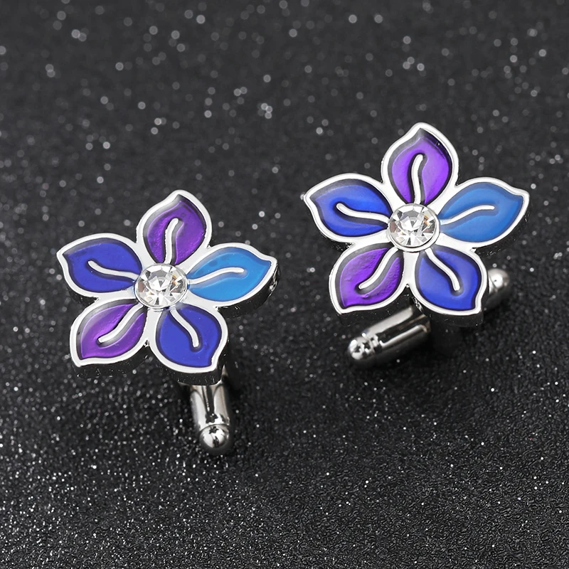 

Flower Cufflinks For Men Bright Purple Crystal Cufflink Button Business Women cuff links