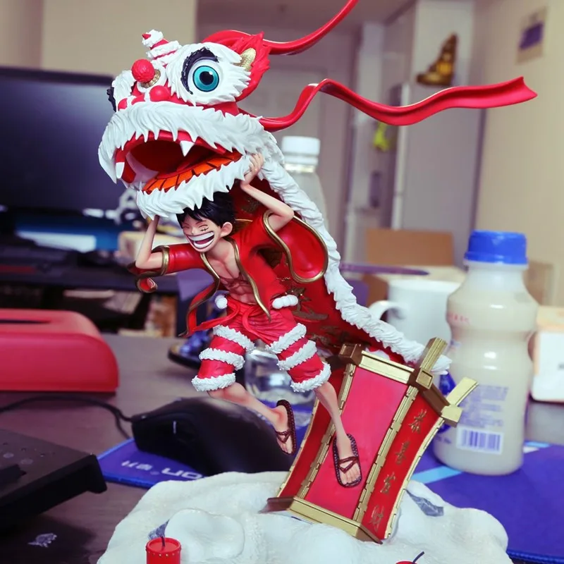 

One Piece Monkey D. Luffy Statue Straw Hat Pirates Bust Lion Dancing Luffy Full-Length Portrait GK Action Figure Toy 30CM Q538