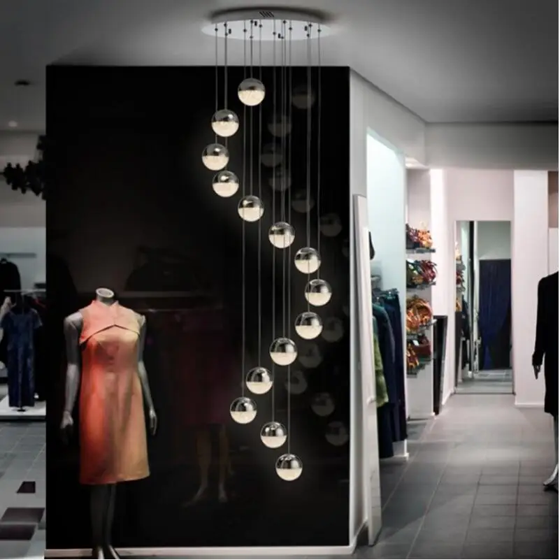 

Nordic LED chandelier living room villa duplex spiral staircase chandelier crystal sand ball club decoration long chandelier