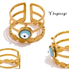 Золотое регулируемое кольцо Yhpup с бусинами в виде турецкого дьявола, из нержавеющей стали, ювелирное изделие для женщин, бижутерия, подарок для женщин