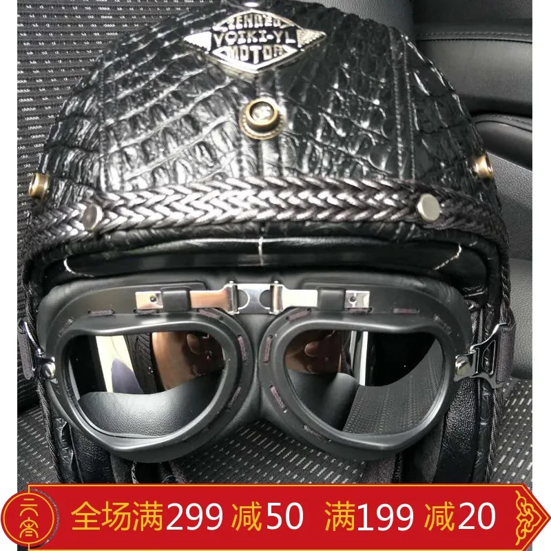 

2018 New Synthetic Leather Motorcycle Helmet Retro Vintage Cruiser Chopper Scooter Cafe Racer Moto Helmet 3/4 Open Face Helmet