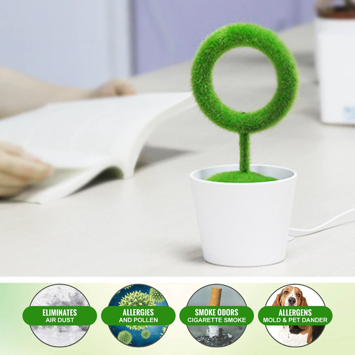 New Desktop Plant Air Purifier Negative Ions Releasing Cleaner Ionizer for Home Office Room Removing Airborne Pollutants | Дом и сад