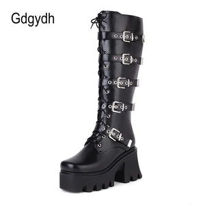 gdgydh brand new hot ins high heels wedges platform shoes women rubber sole fashion ankle boots ankle buckle strap big size 43 free global shipping