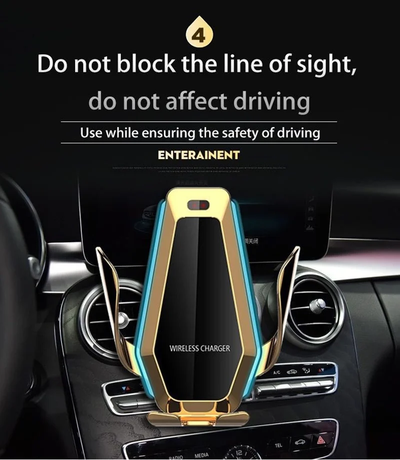 fashion 10w car qi wireless charger for iphone xs x 8 with ambient flowable led light car phone holder for samsung s9 s10 huawei free global shipping