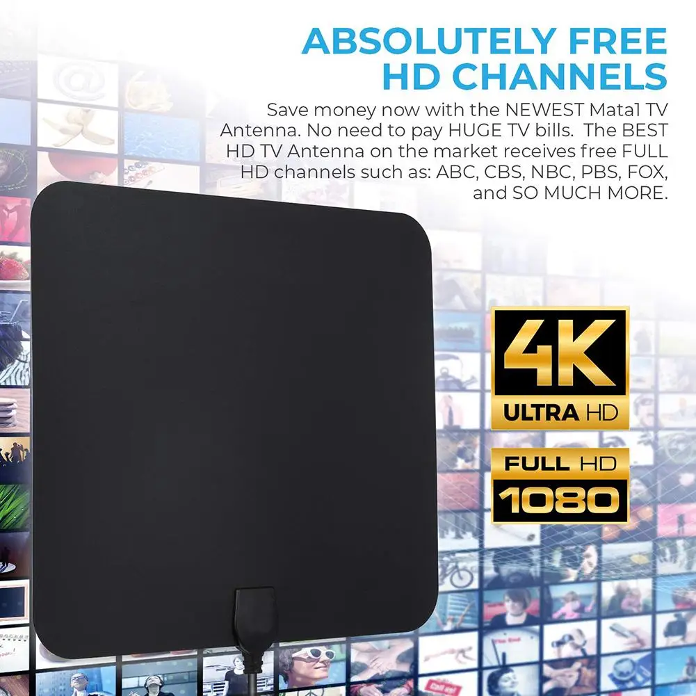 Цифровая ТВ антенна 450 миль с усилителем сигнала 4K 1080p для помещений HD телевизора