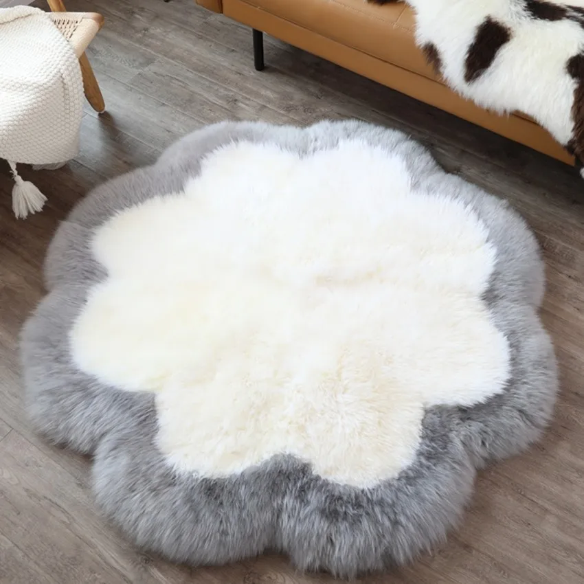 구매 꽃 모양의 정품 양모 모피 깔개, 따뜻한 부드러운 진짜 양 모피 지상 매트, 모피 머리맡의 카펫을 선택