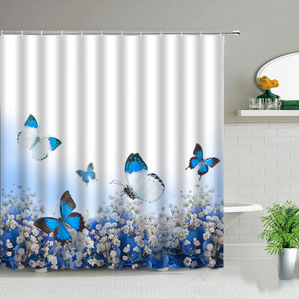natural scenery green bamboo flower birds plant shower curtains forest spring summer landscape bathroom decor cloth curtain set free global shipping