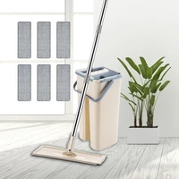 flat mop with bucket hand free lazy washing 360 spin scratch squeeze mop with microfiber pads for household cleaning tools