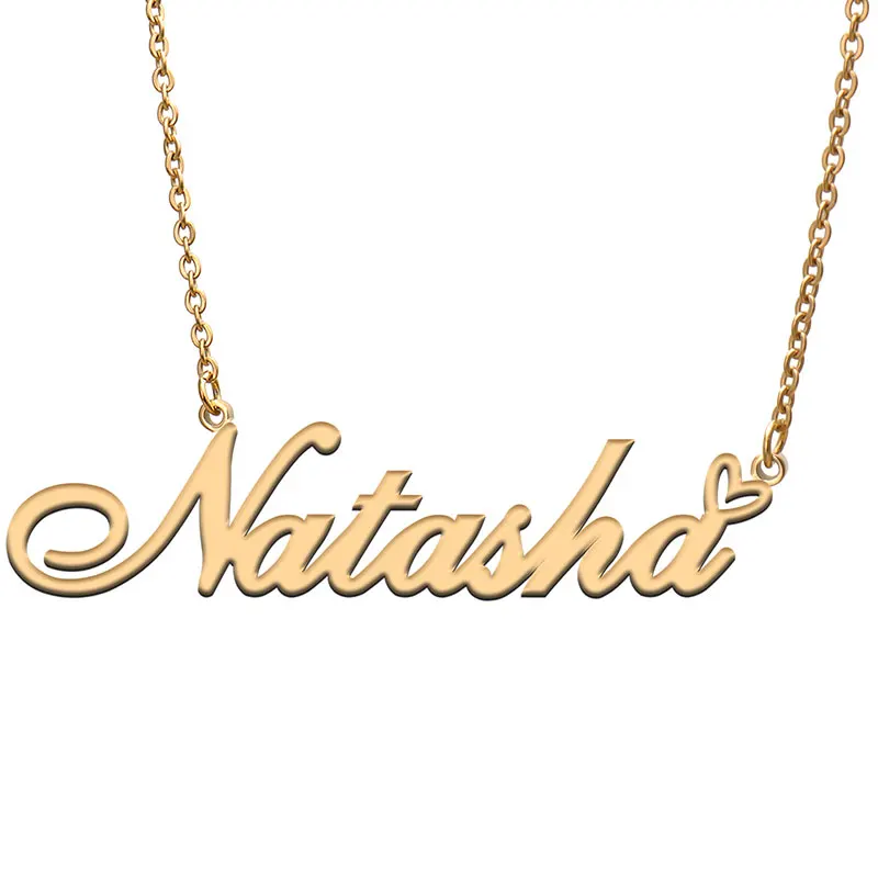 

Natasha Love Heart Name Necklace Personalized Gold Plated Stainless Steel Collar for Women Girls Friends Birthday Wedding Gift
